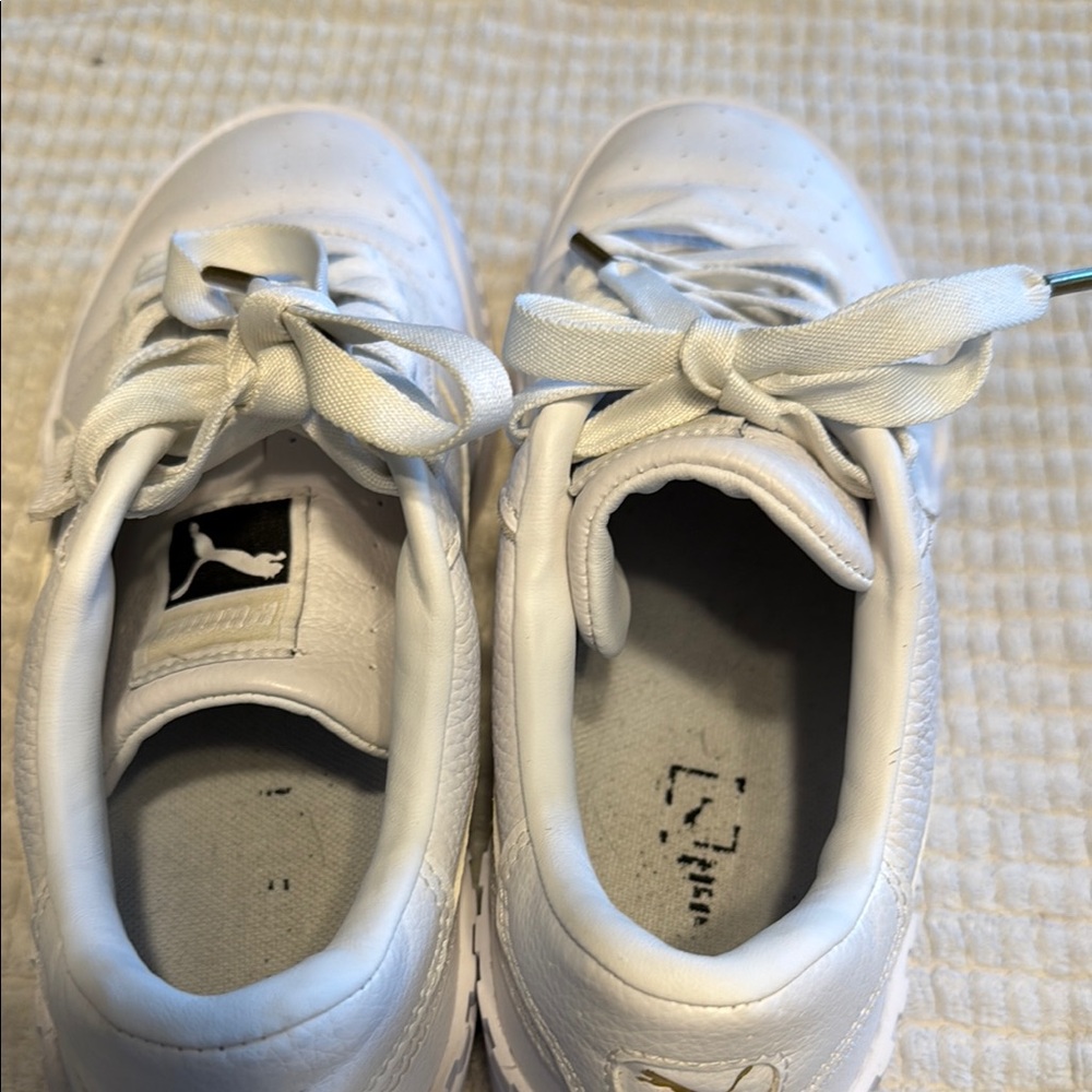 Puma White and Gold Athletic Shoes with Perforated Design - Picture 4 of 9